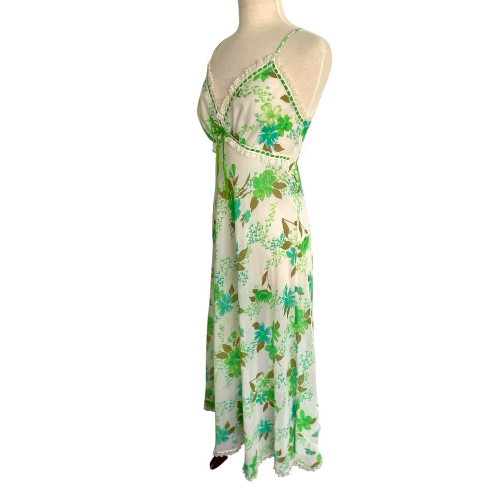 Lotus brand 1970s floral slip dress vintage size 14 M/L maxi dress lace